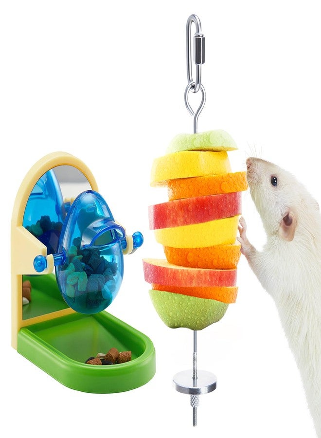 Jevnd 2Pcs Rat Enrichment Toys Set - Stainless Steel Fruit/Veg Holder & Treat Dispenser, Interactive Foraging Puzzle Toys for Rats/Mice/Birds, Cage Accessories with Hanging Feeder & Intelligence Game - Image 1